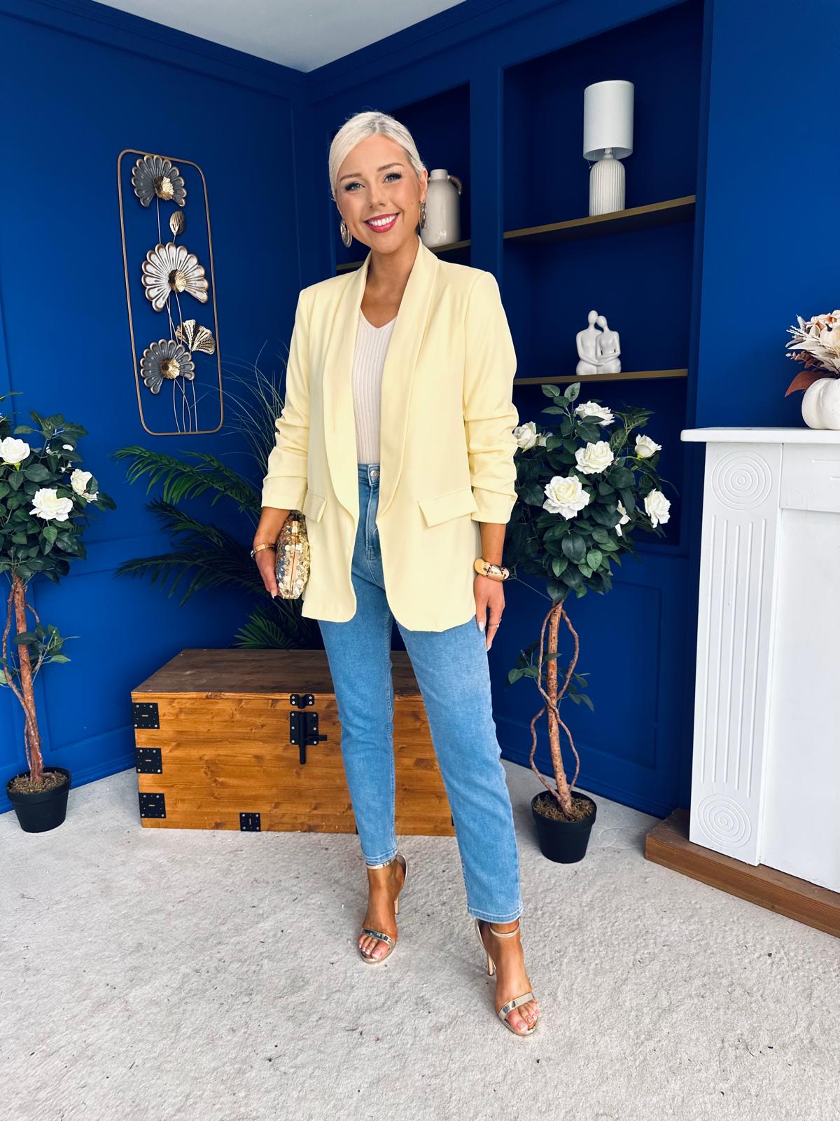 Sarah Gathered Sleeve Blazer Yellow