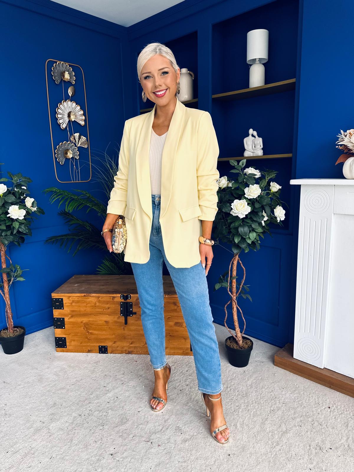 Sarah Gathered Sleeve Blazer Yellow