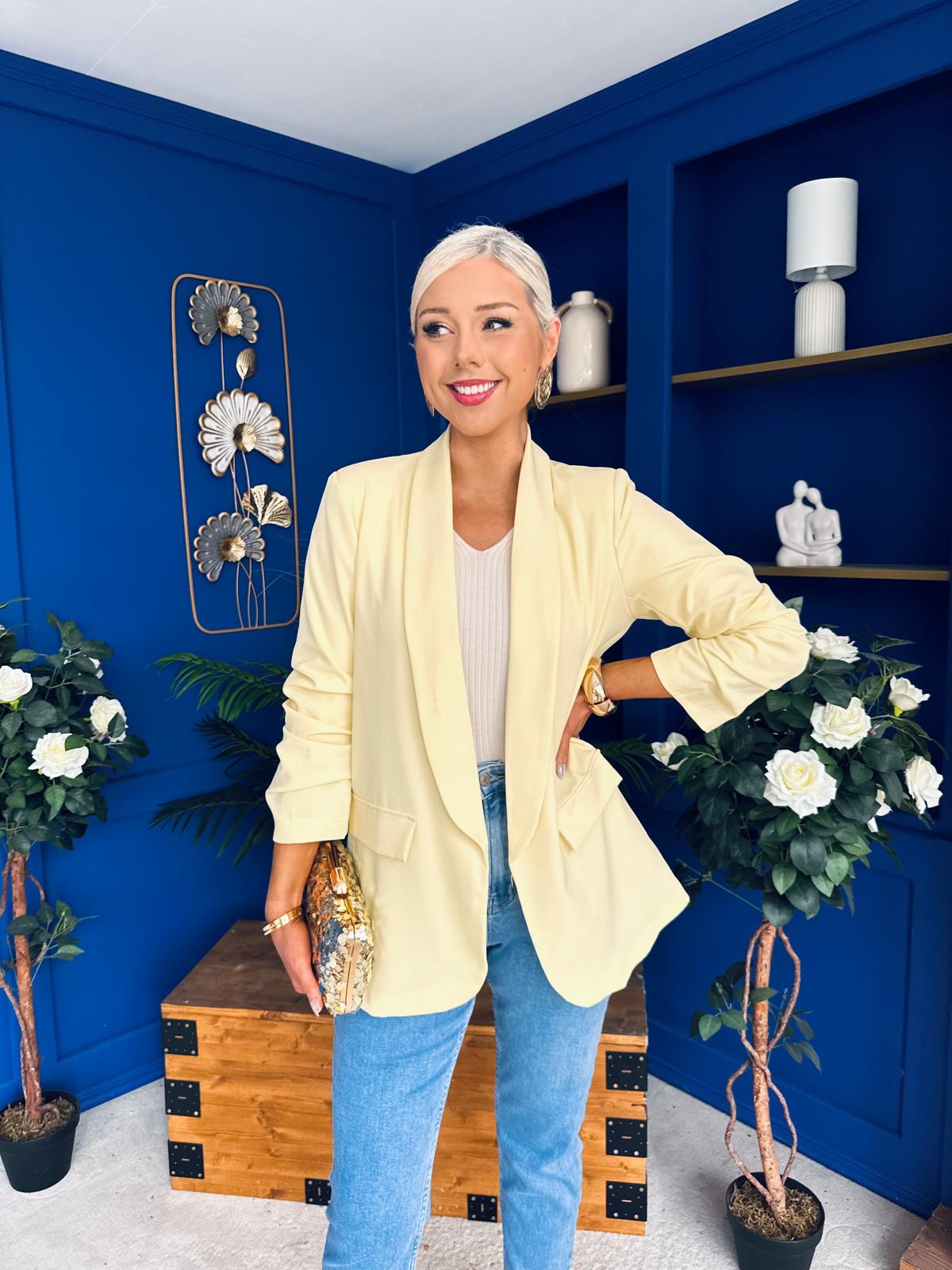 Sarah Gathered Sleeve Blazer Yellow