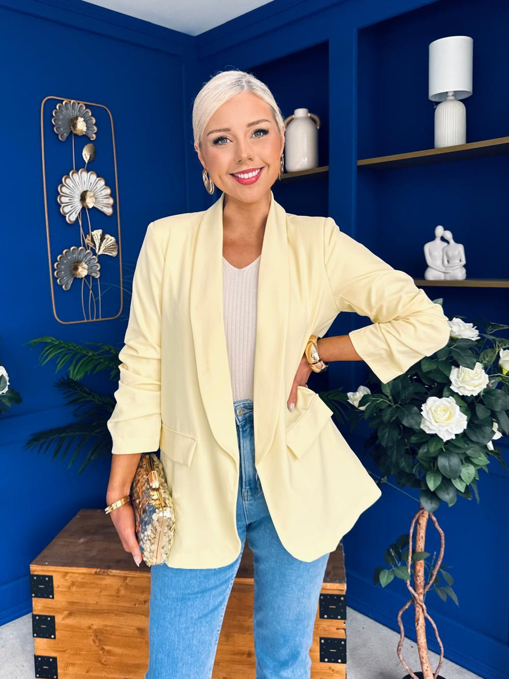 Sarah Gathered Sleeve Blazer Yellow