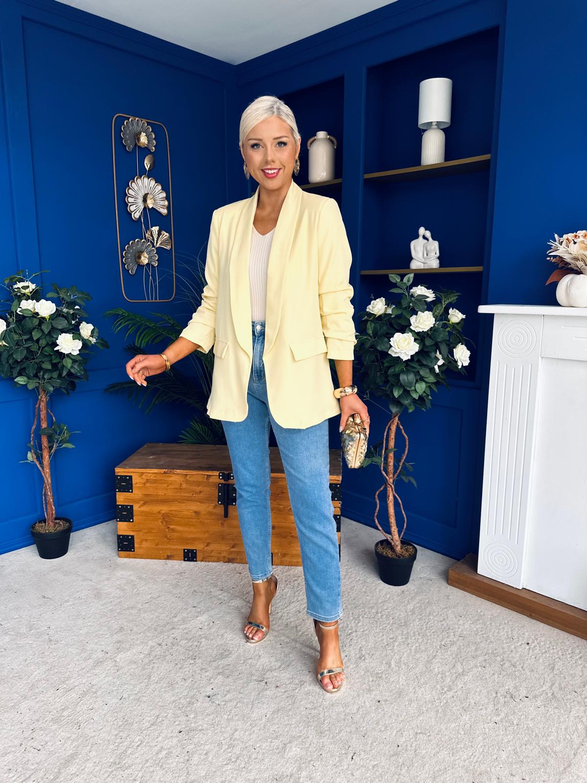 Sarah Gathered Sleeve Blazer Yellow