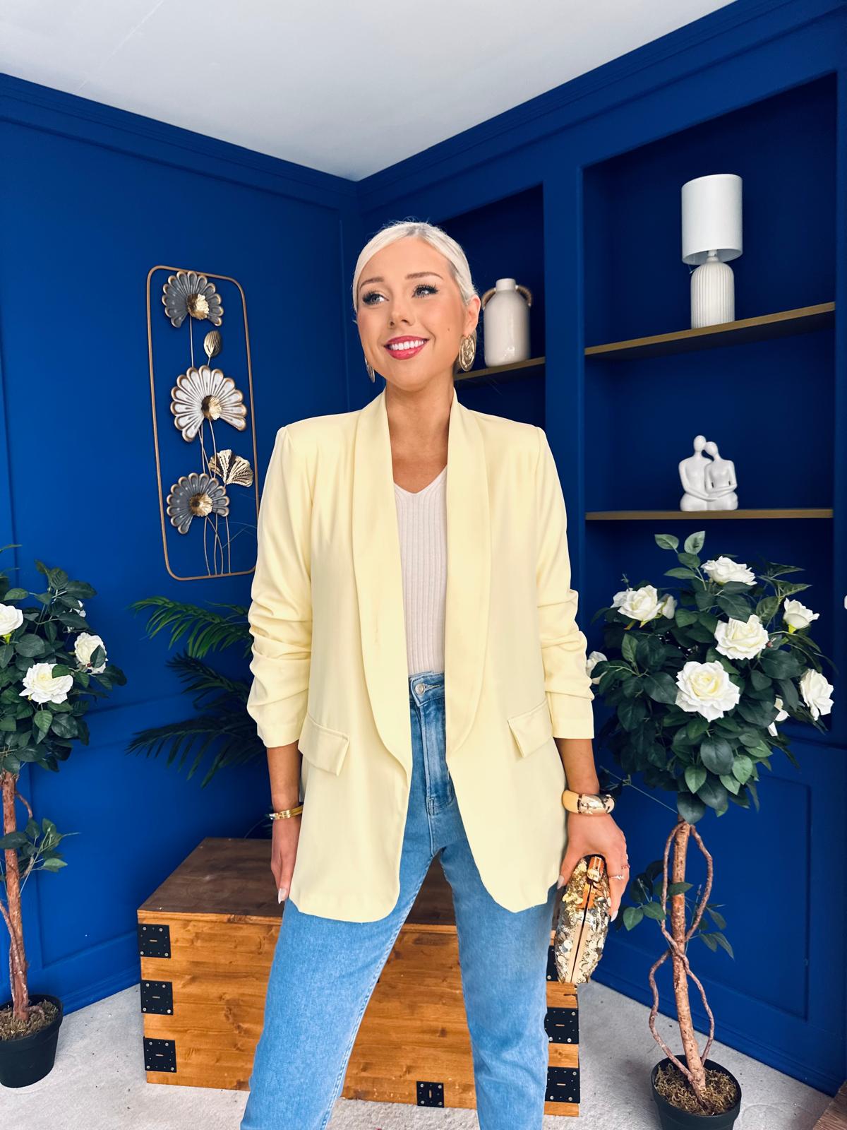 Sarah Gathered Sleeve Blazer Yellow