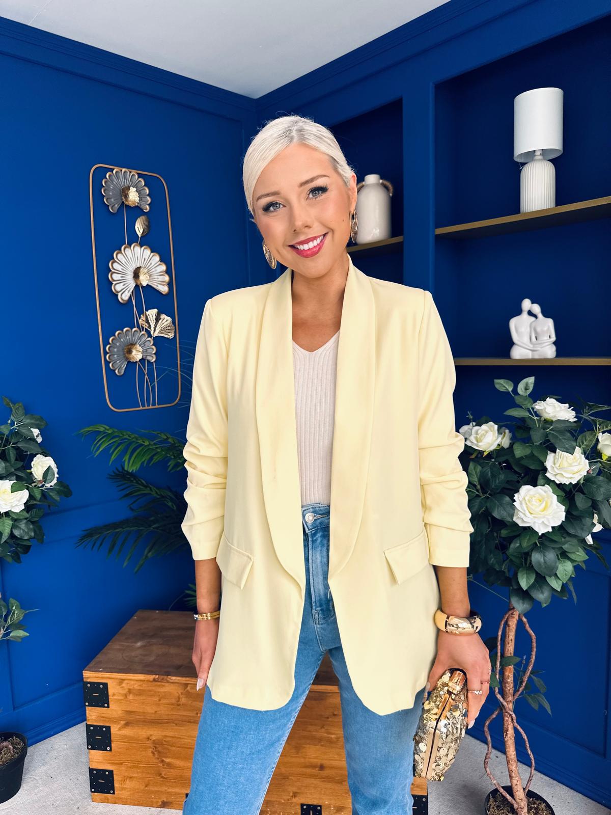 Sarah Gathered Sleeve Blazer Yellow