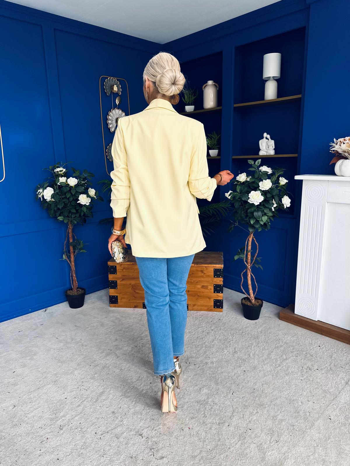 Sarah Gathered Sleeve Blazer Yellow