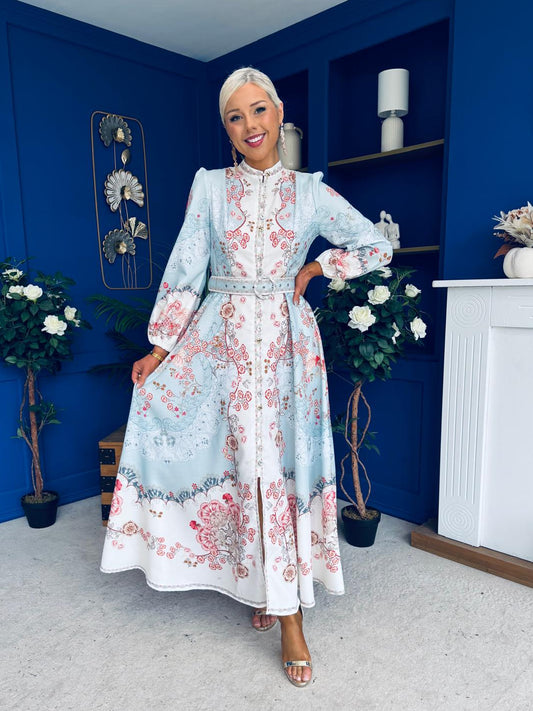 Joanna Detailed Midi Shirt Dress Pastel Blue