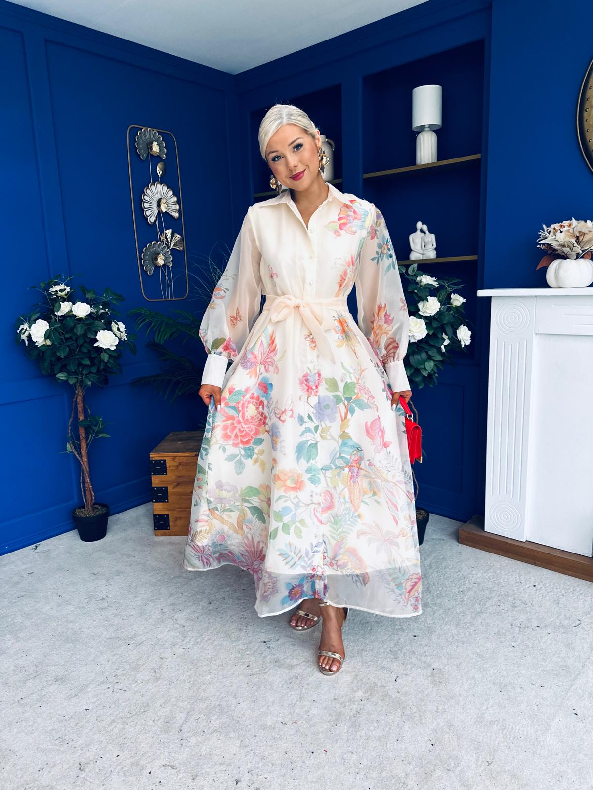 Kerry Detailed Shirt Dress Floral Cream