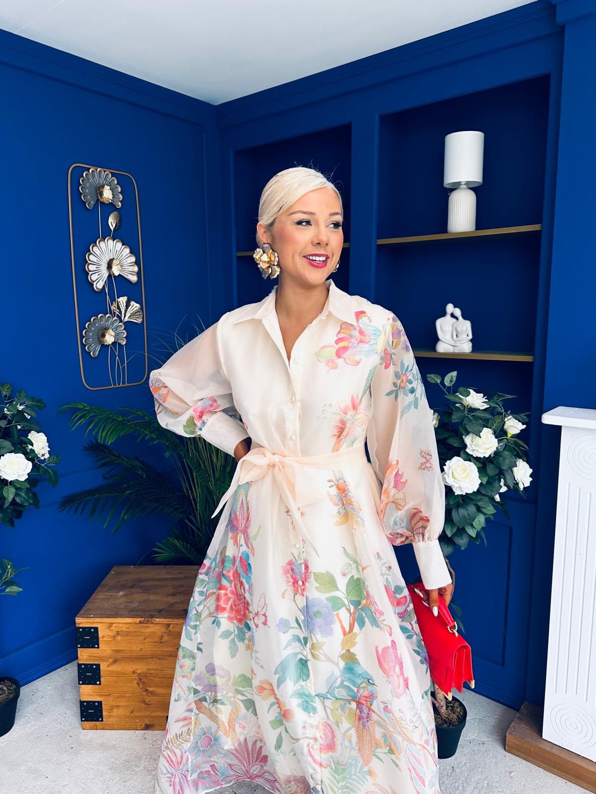 Kerry Detailed Shirt Dress Floral Cream