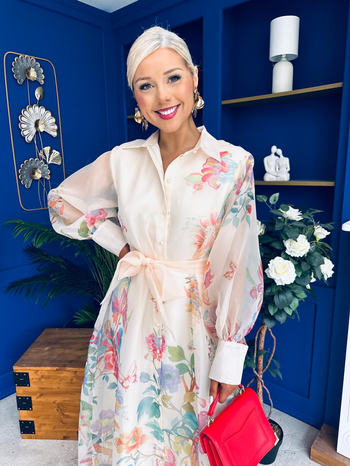 Kerry Detailed Shirt Dress Floral Cream