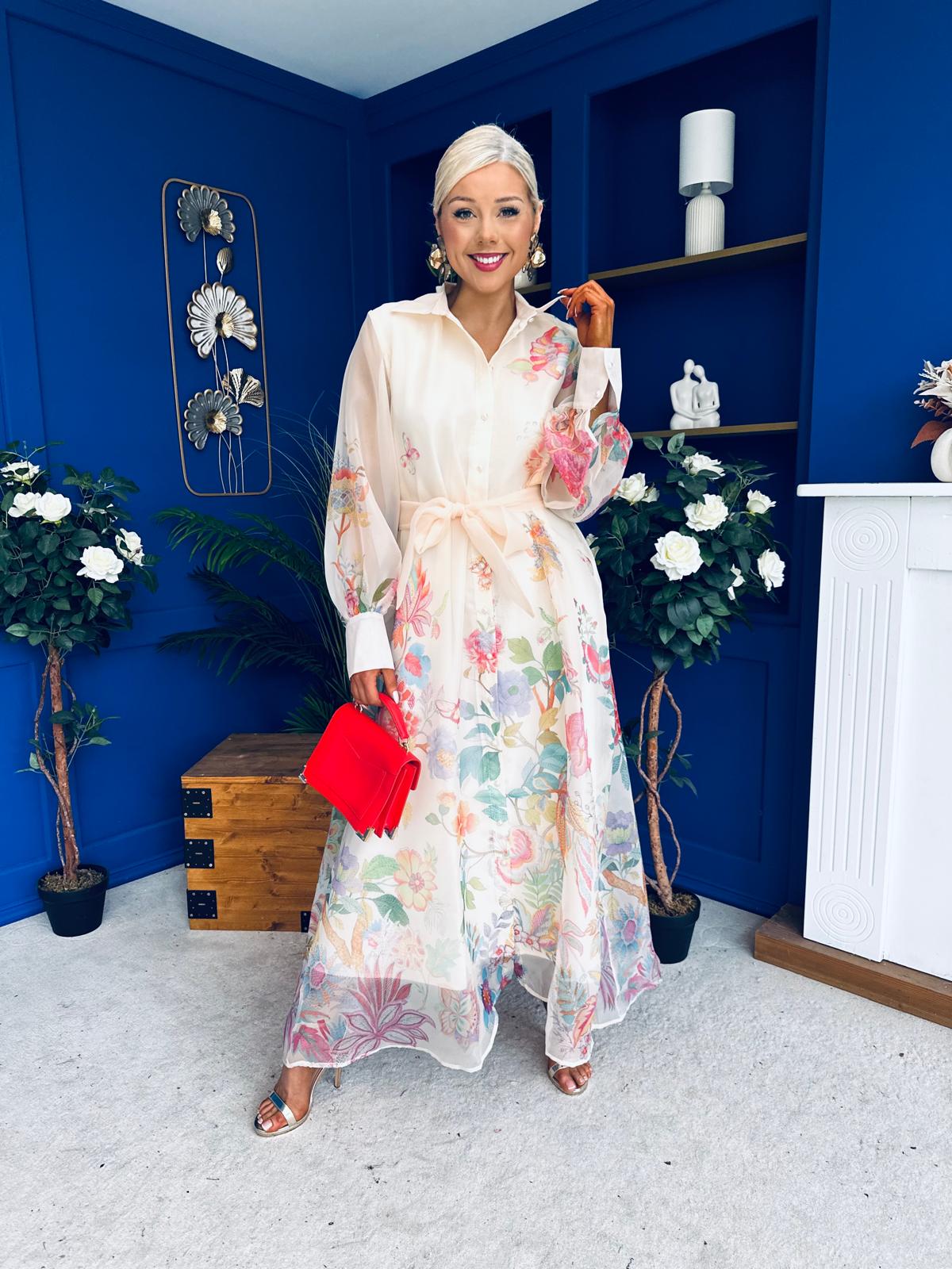 Kerry Detailed Shirt Dress Floral Cream