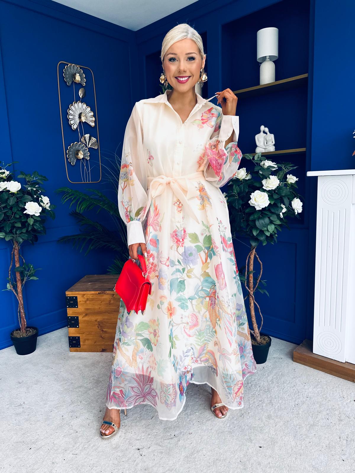 Kerry Detailed Shirt Dress Floral Cream