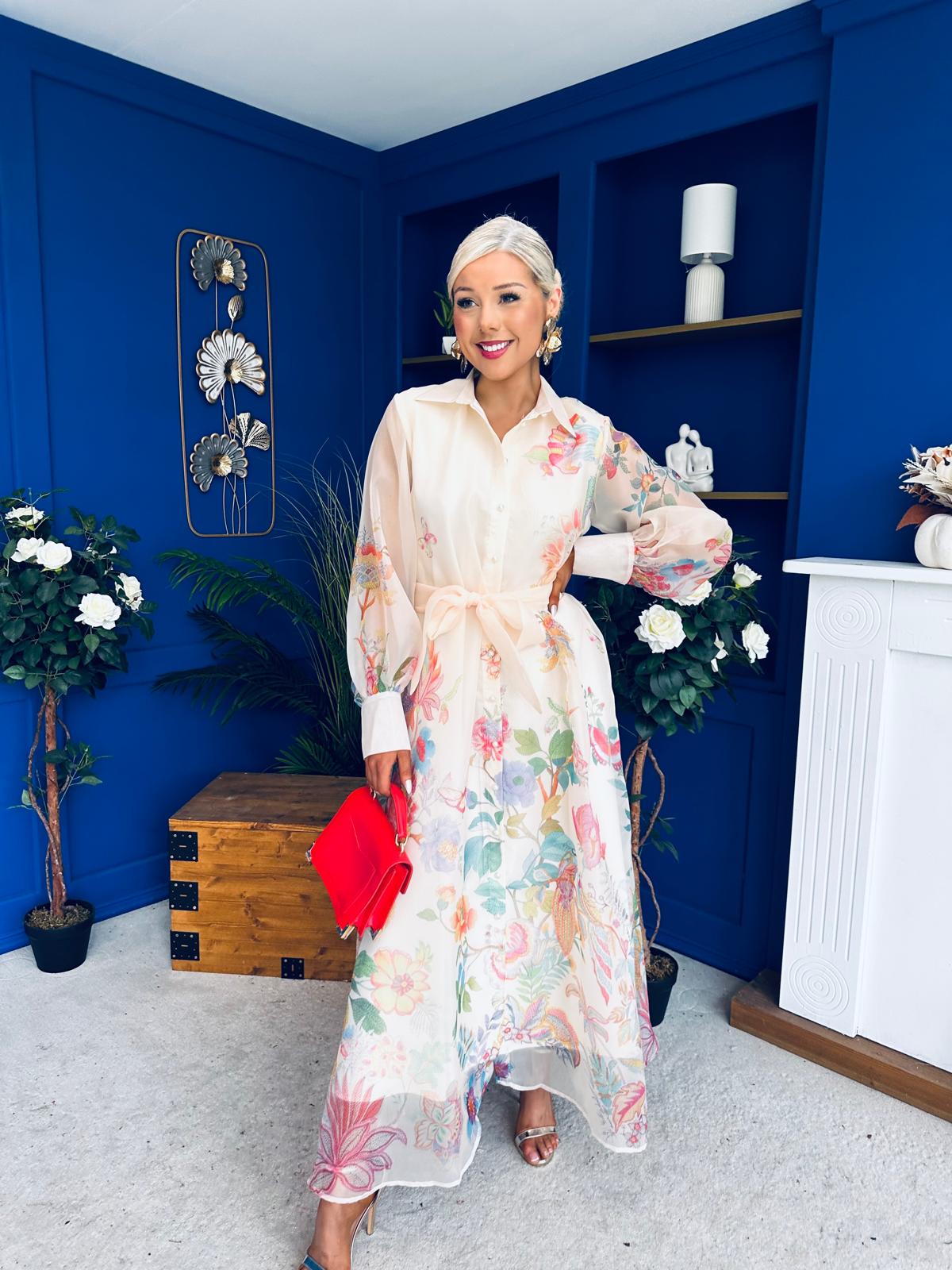 Kerry Detailed Shirt Dress Floral Cream