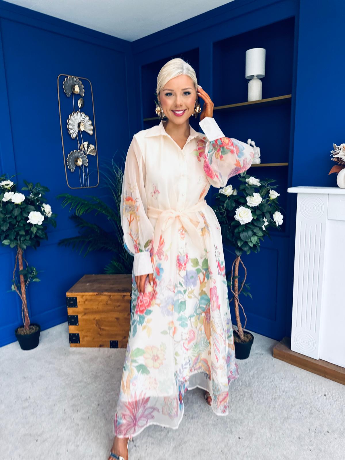 Kerry Detailed Shirt Dress Floral Cream