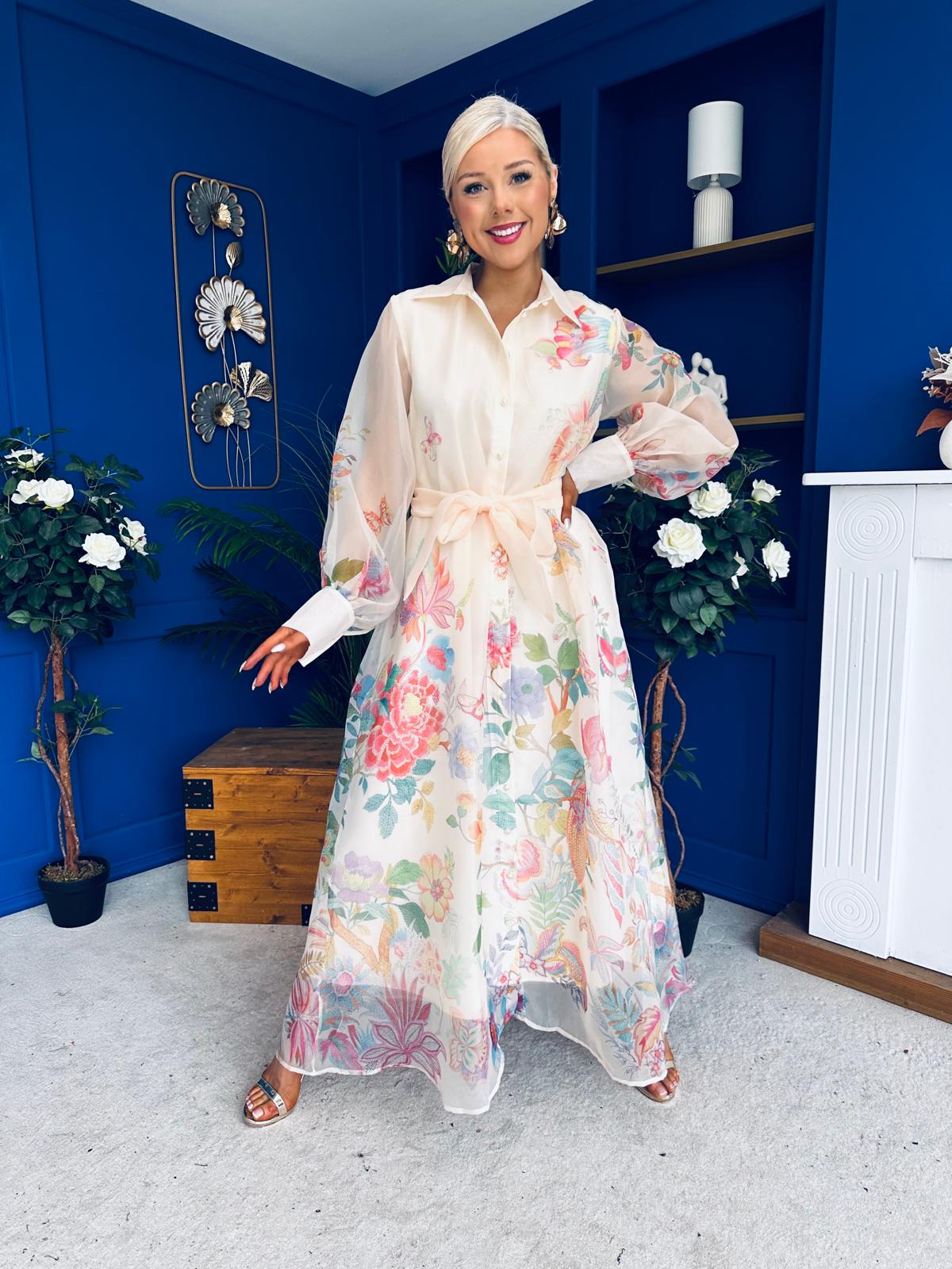 Kerry Detailed Shirt Dress Floral Cream