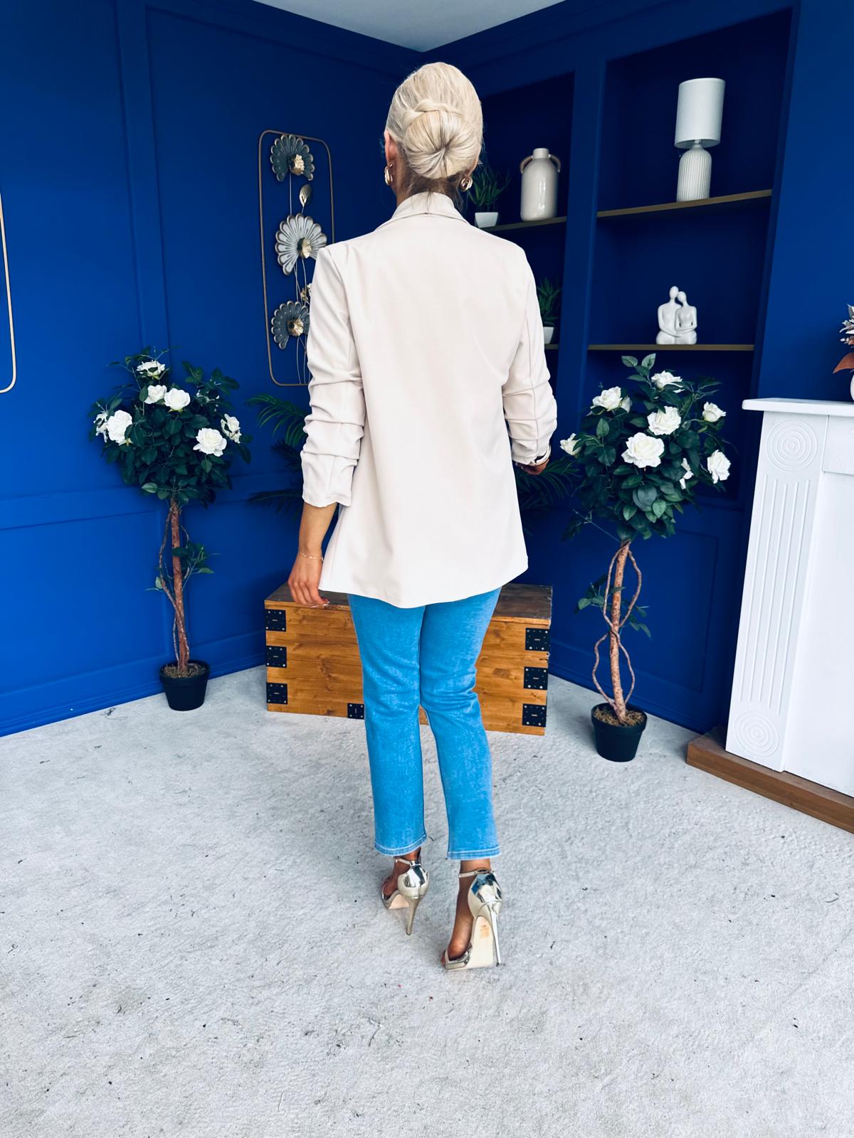 Sarah Gathered Sleeve Blazer Almond