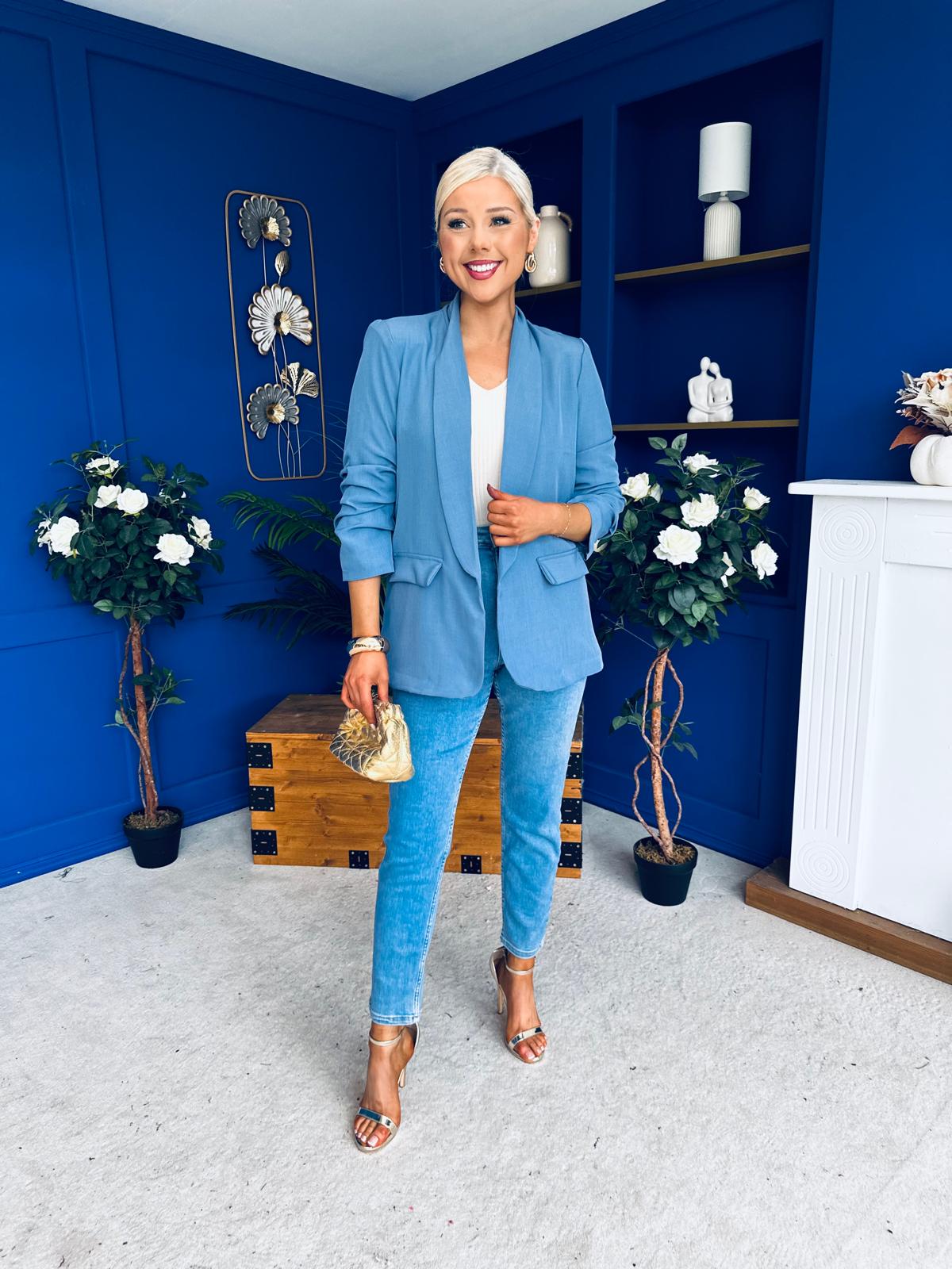 Sarah Gathered Sleeve Blazer Denim