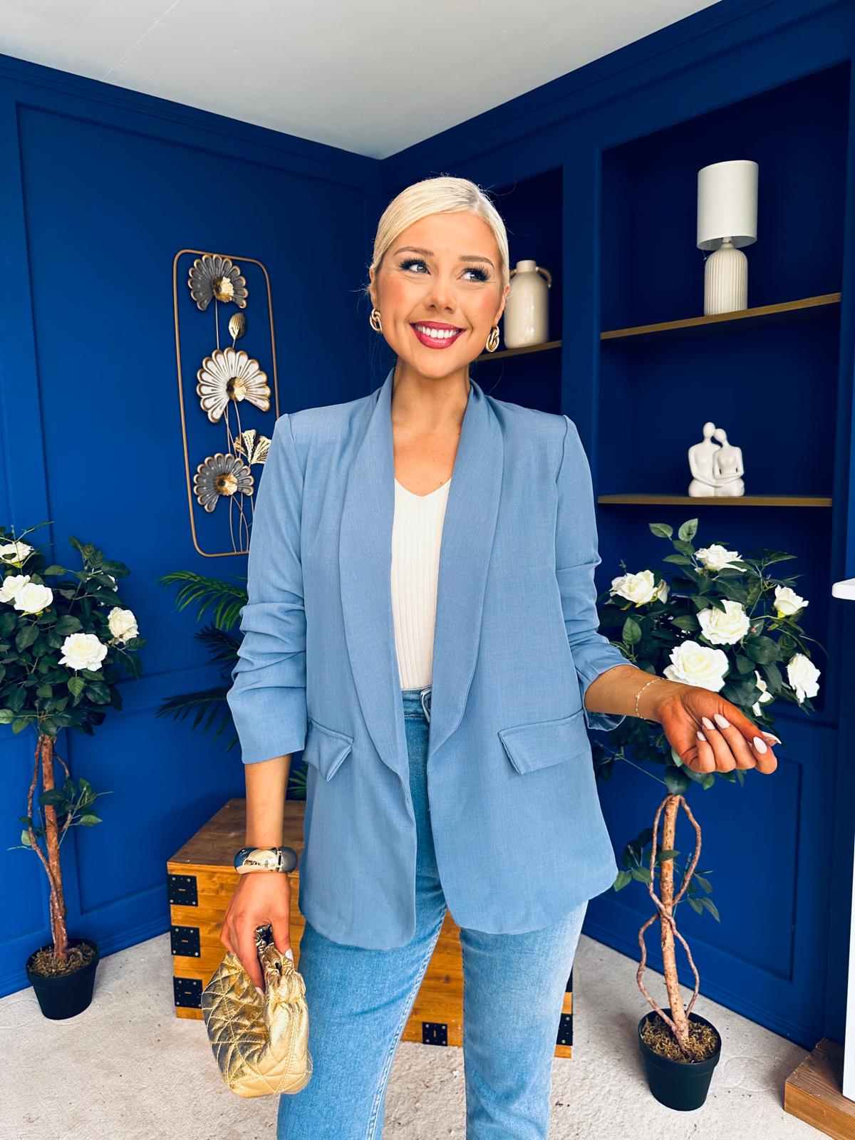 Sarah Gathered Sleeve Blazer Denim