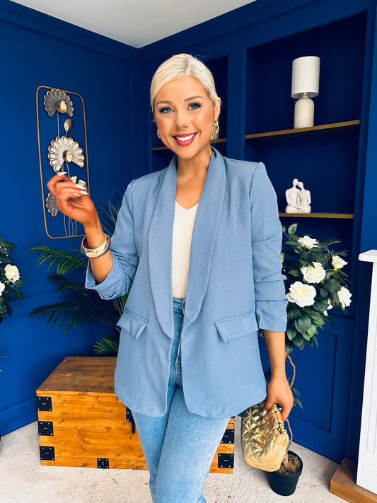 Sarah Gathered Sleeve Blazer Denim