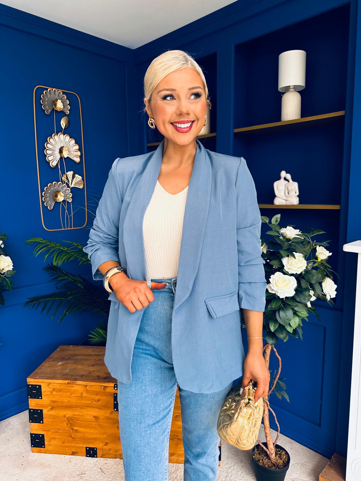 Sarah Gathered Sleeve Blazer Denim