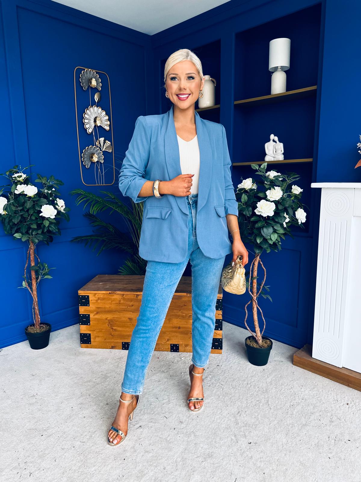 Sarah Gathered Sleeve Blazer Denim