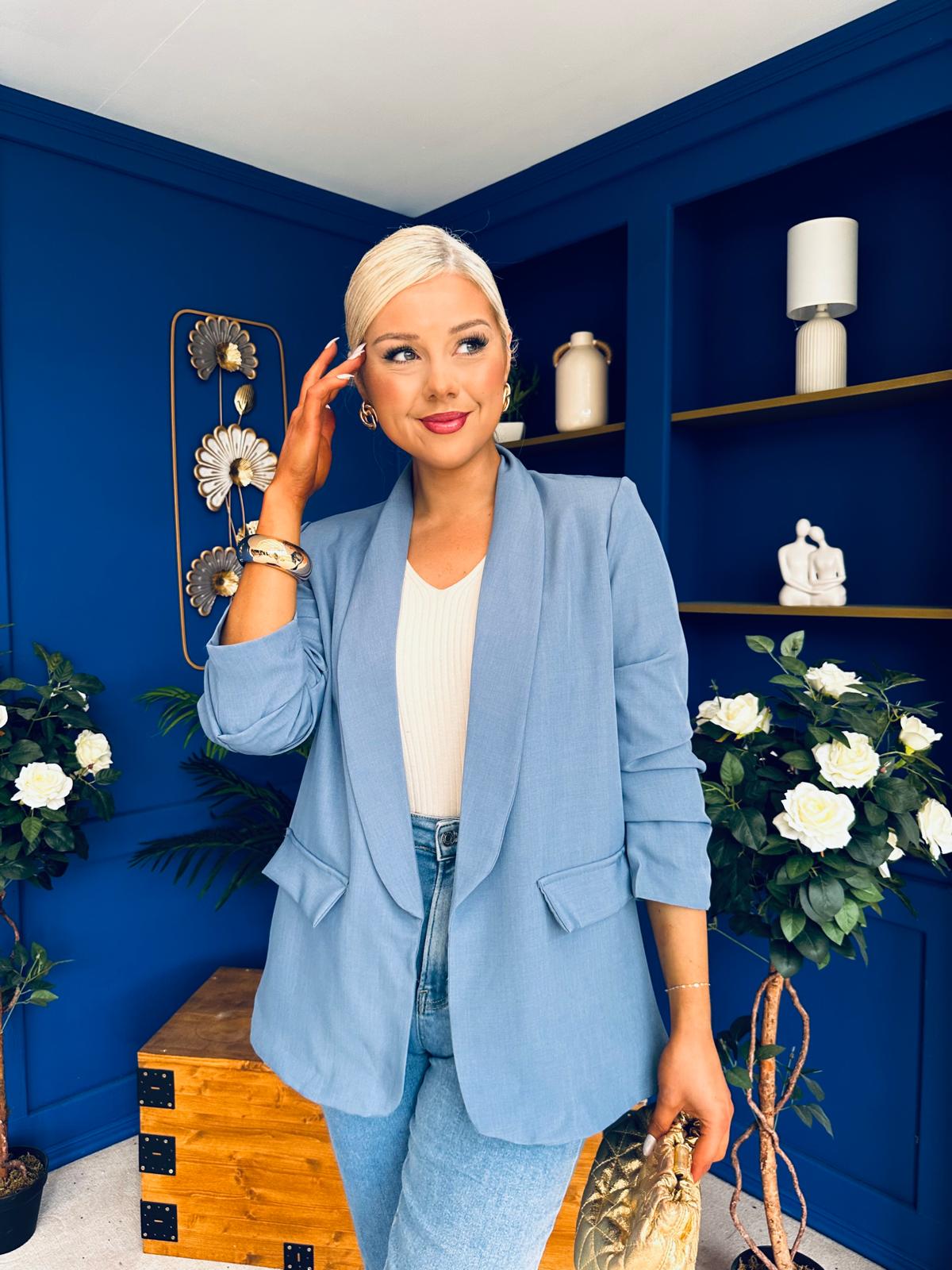 Sarah Gathered Sleeve Blazer Denim