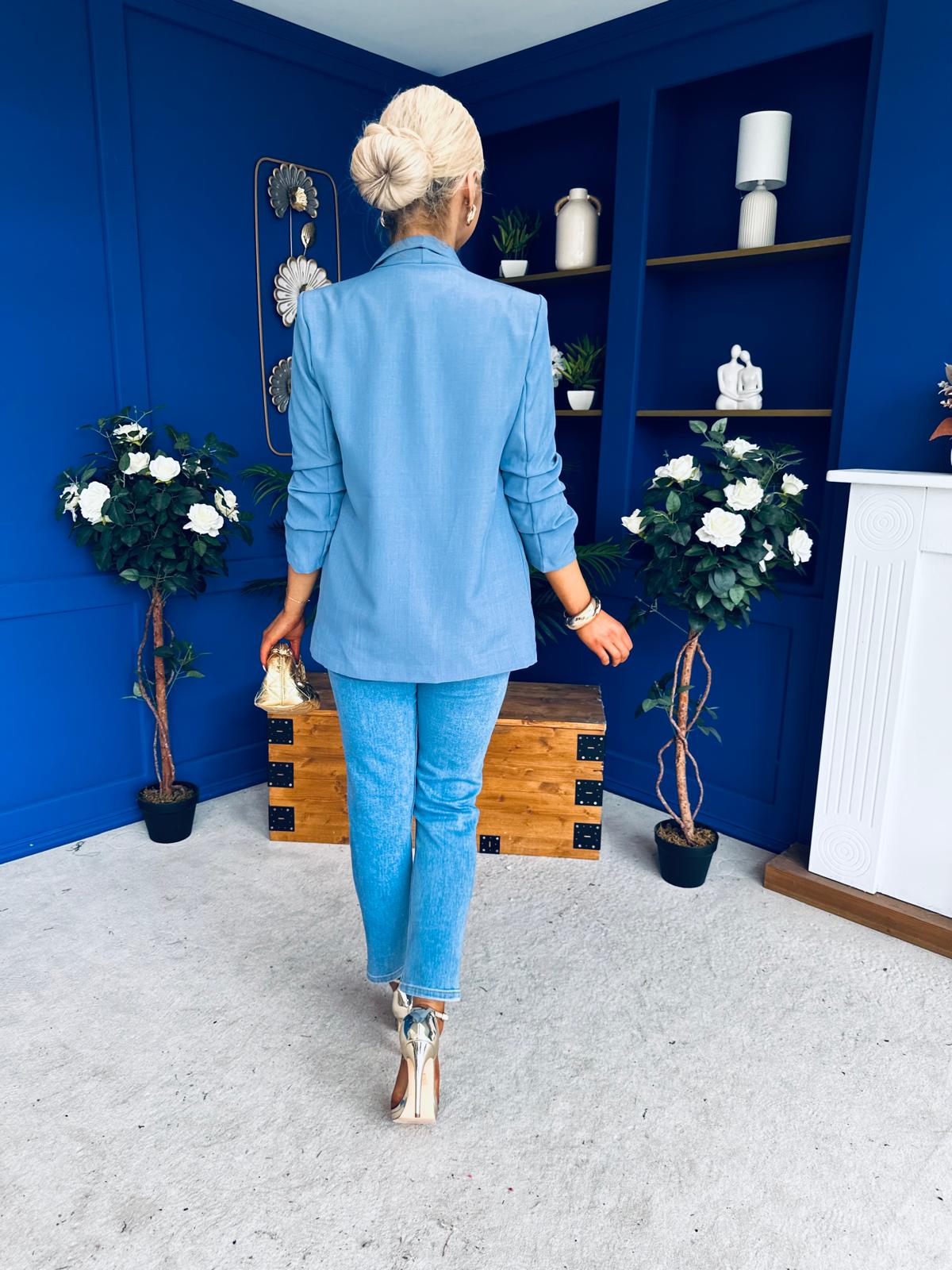 Sarah Gathered Sleeve Blazer Denim