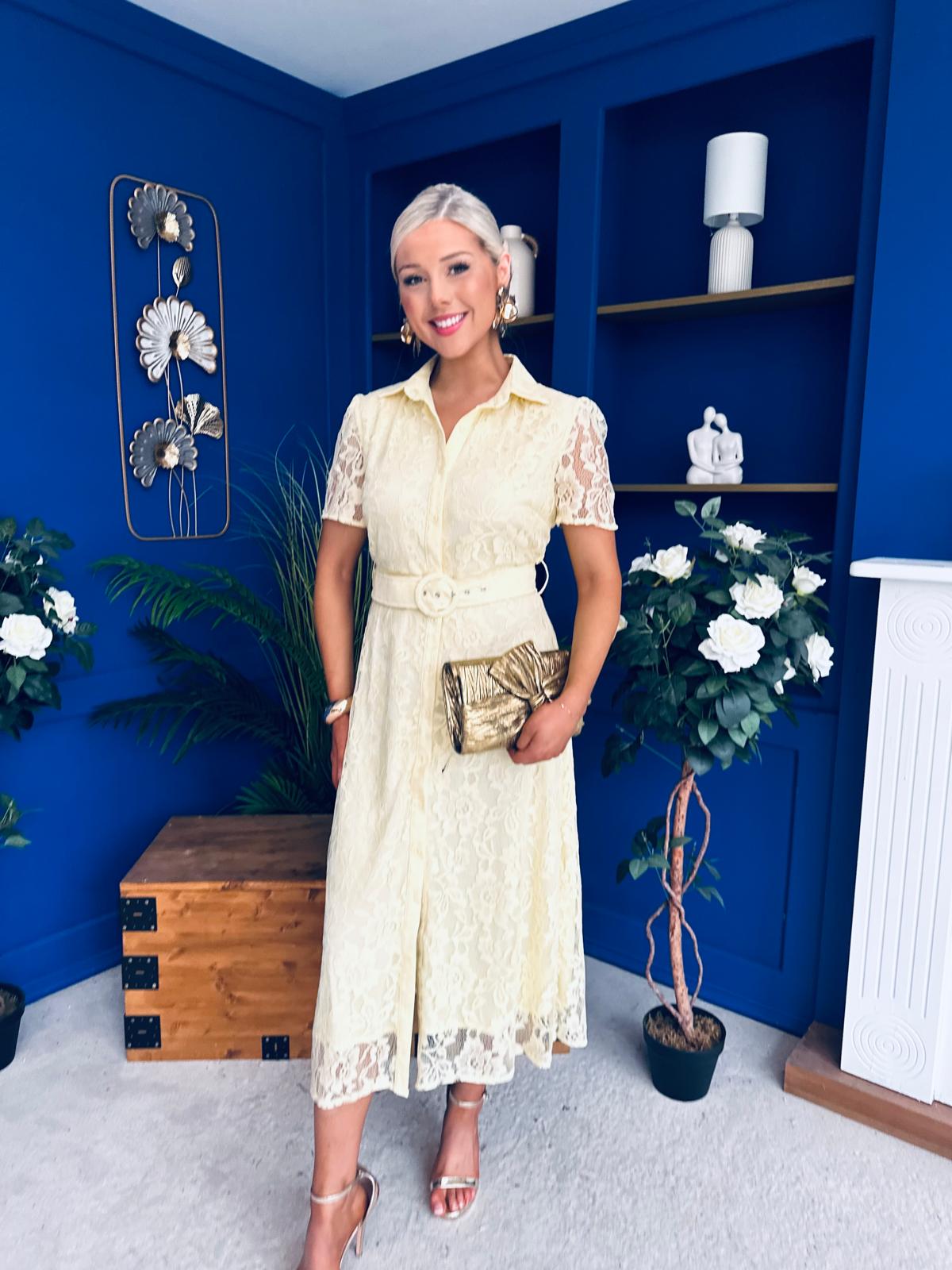 Tansy Short Sleeve Lace Shirt Dress Yellow