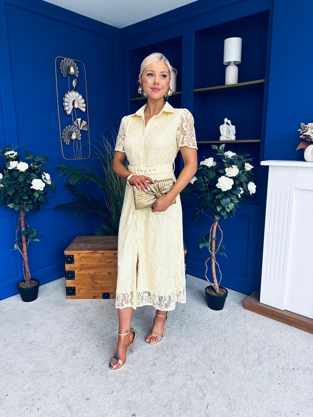 Tansy Short Sleeve Lace Shirt Dress Yellow