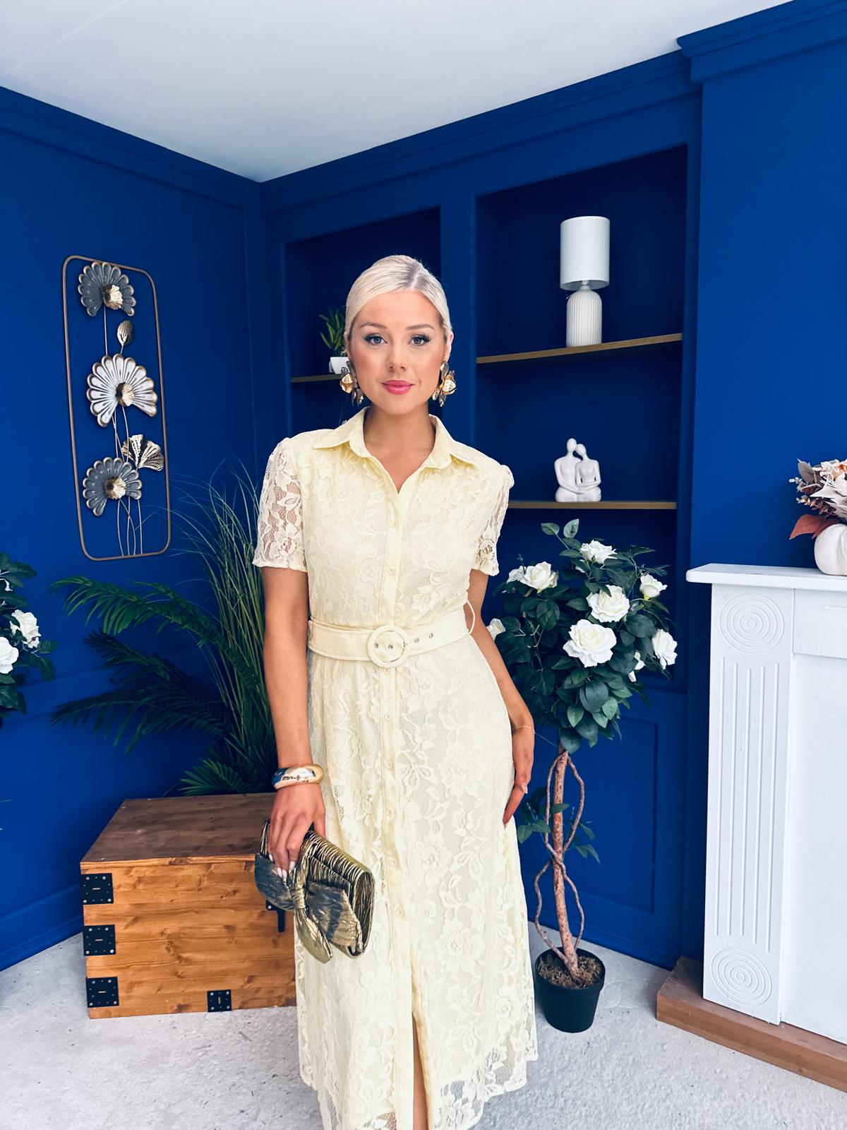 Tansy Short Sleeve Lace Shirt Dress Yellow