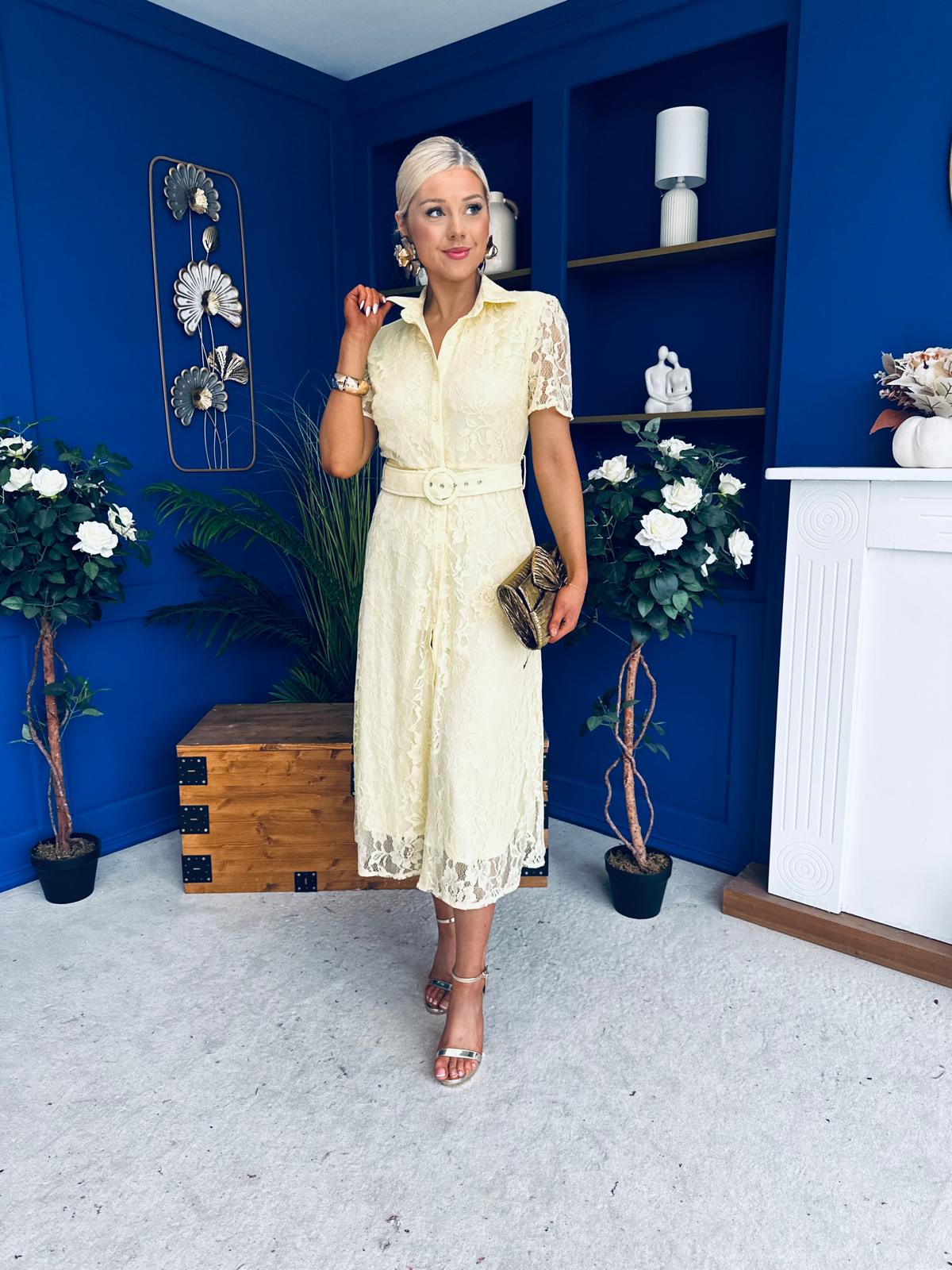Tansy Short Sleeve Lace Shirt Dress Yellow – Canella Lane