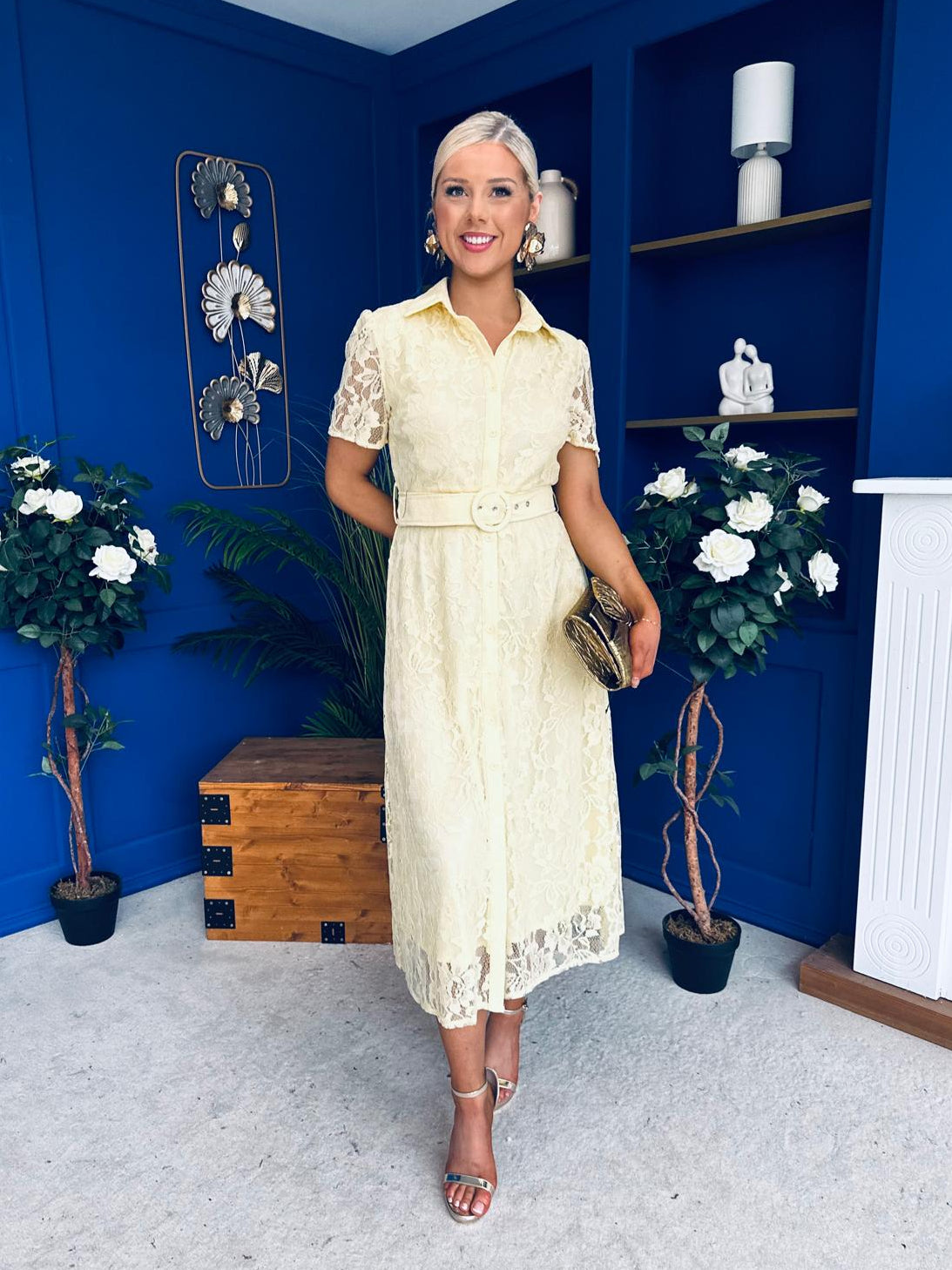 Tansy Short Sleeve Lace Shirt Dress Yellow
