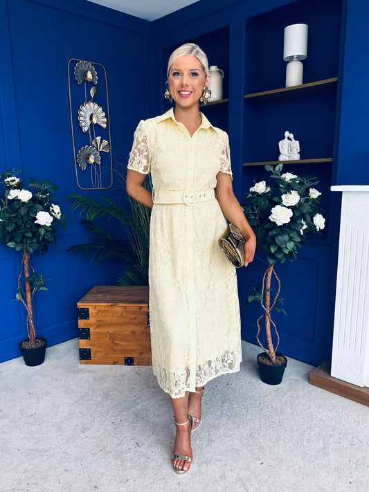 Tansy Short Sleeve Lace Shirt Dress Yellow