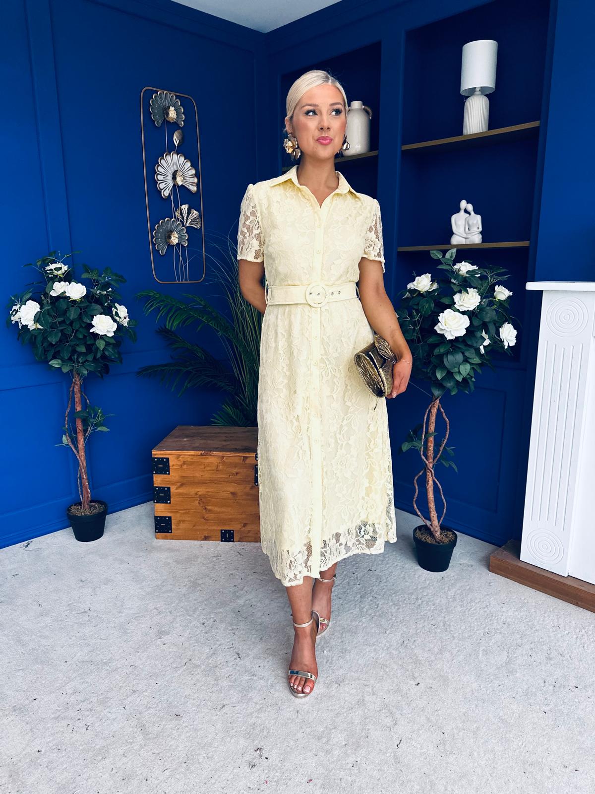 Tansy Short Sleeve Lace Shirt Dress Yellow