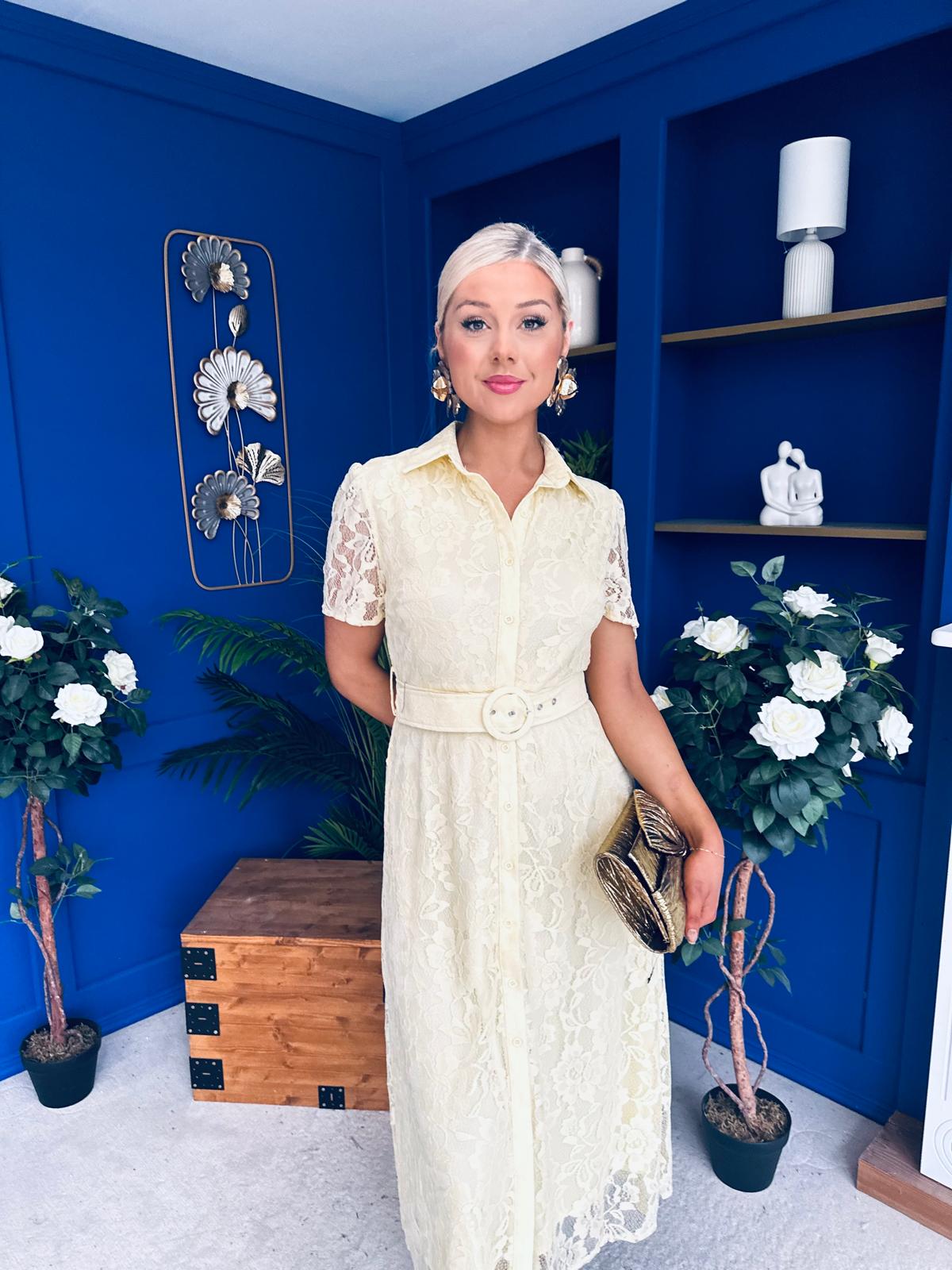 Tansy Short Sleeve Lace Shirt Dress Yellow