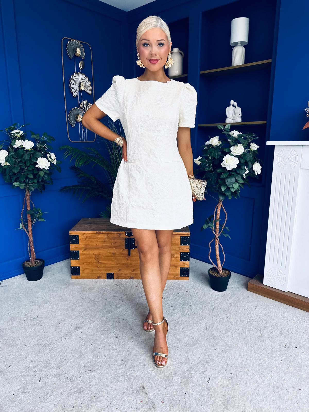 Vienna Jacquard Mini Dress Cream