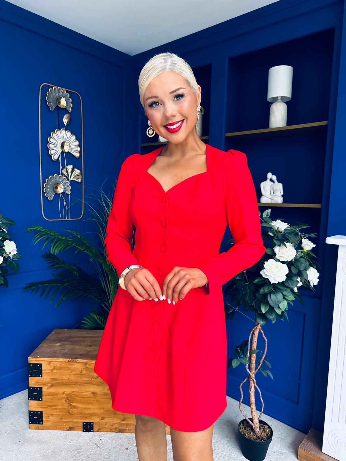 Petra Tailored Button Up Mini Dress Red