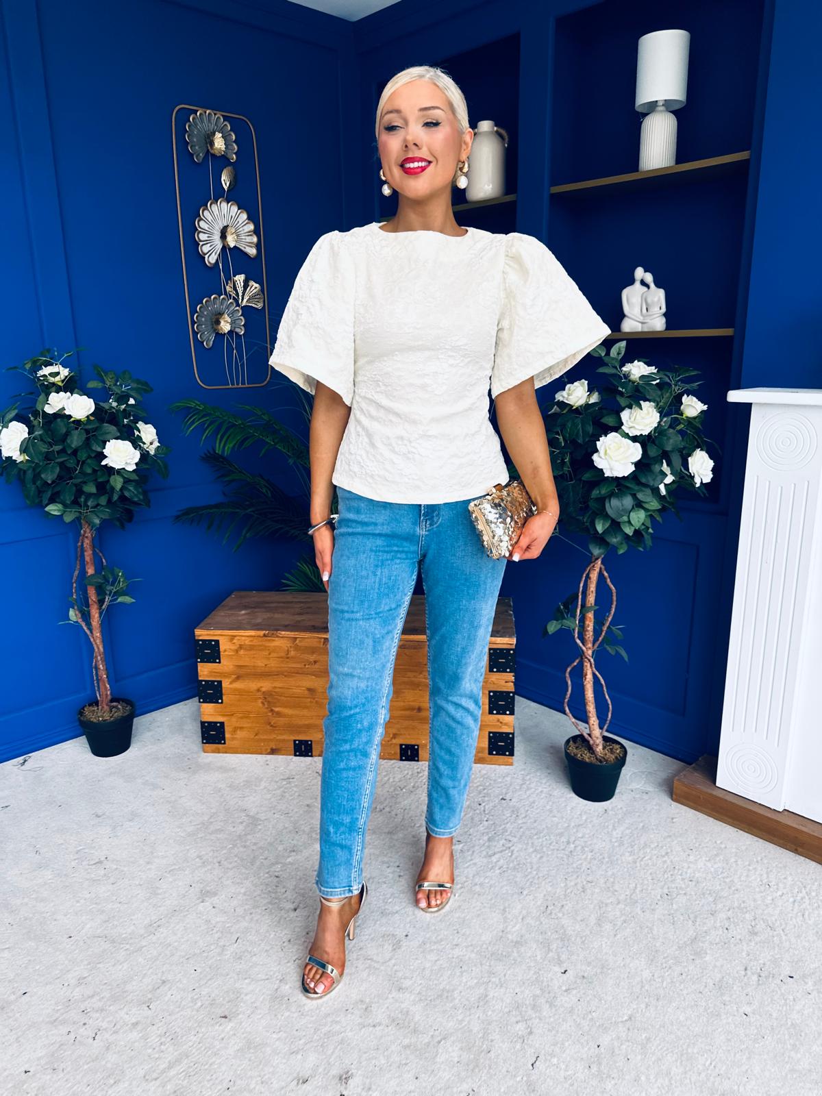 Michelle Detailed Jacquard Top Cream