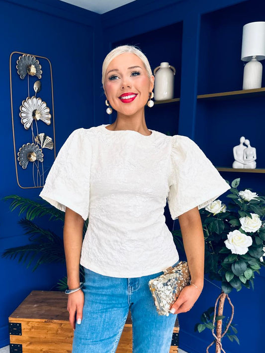 Michelle Detailed Jacquard Top Cream