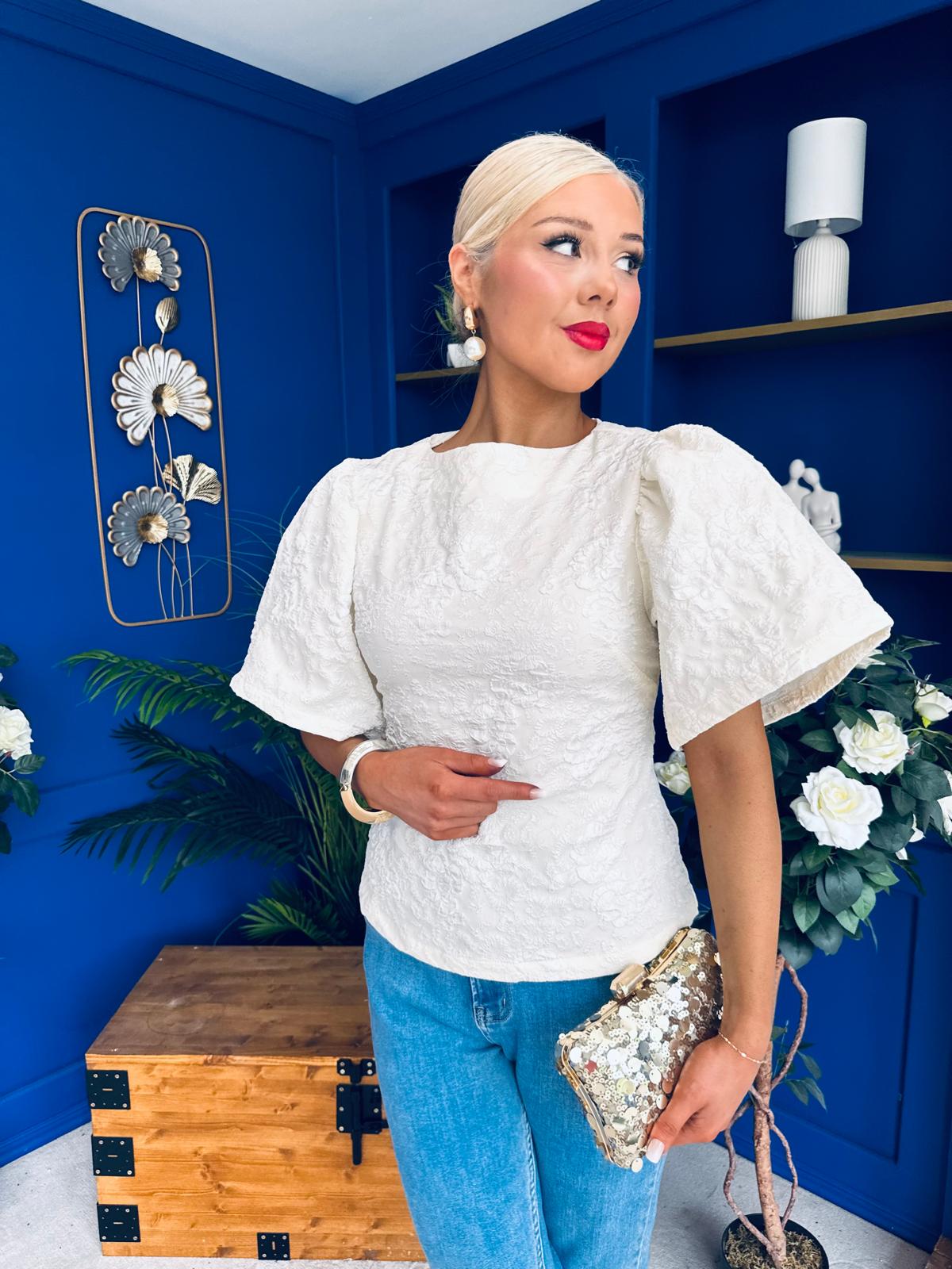 Michelle Detailed Jacquard Top Cream