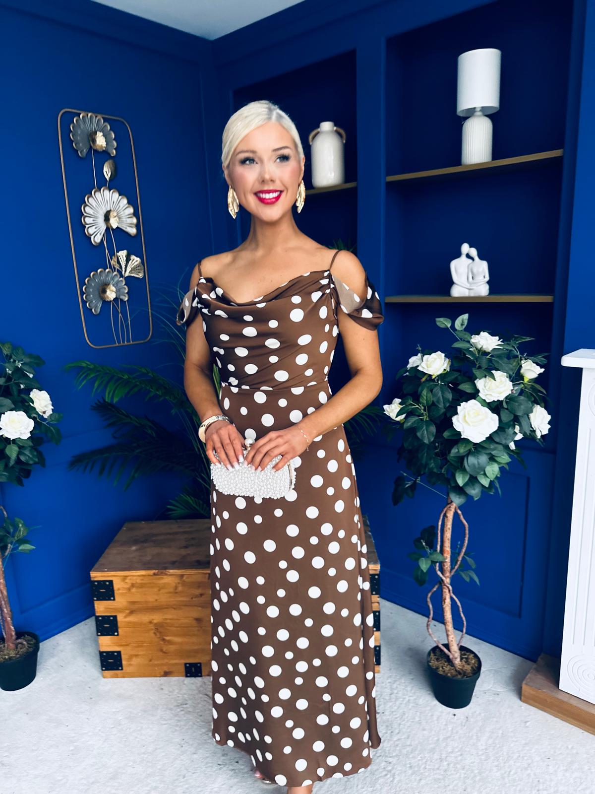 Julie Cowl Neck Maxi Dress Polka Coco