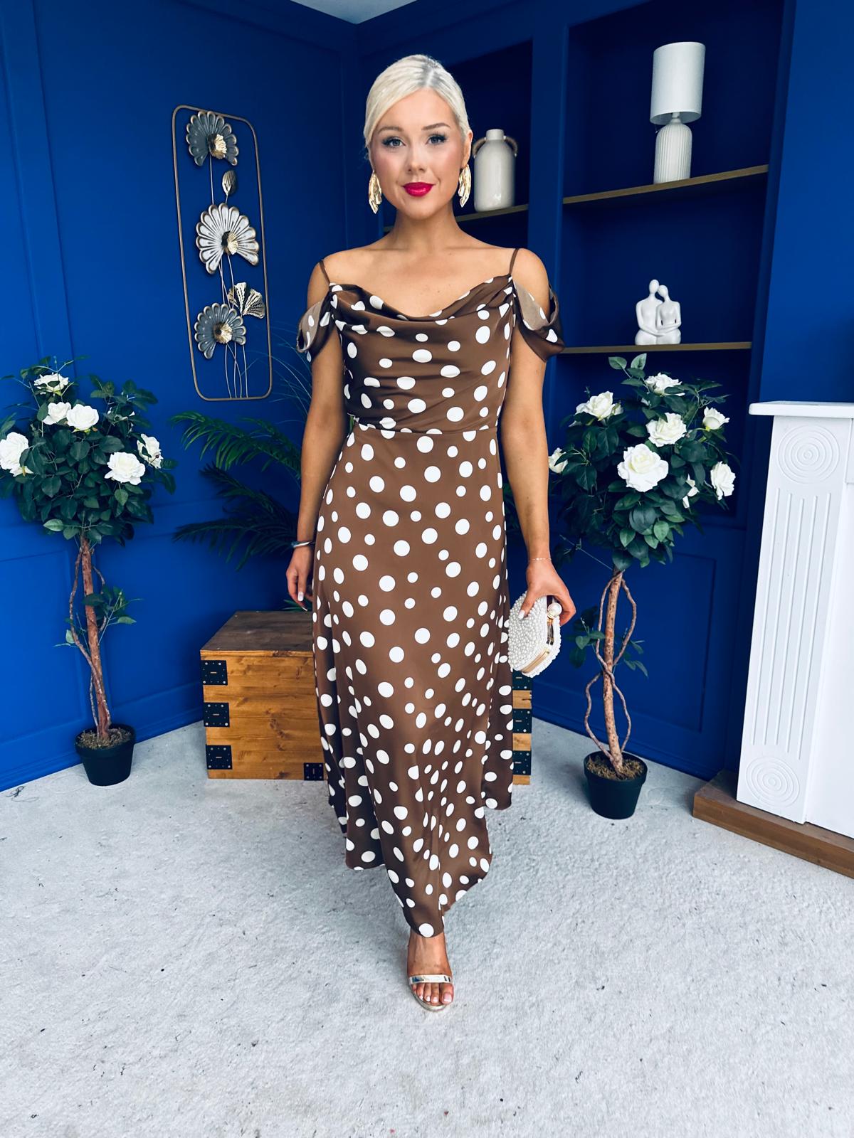 Julie Cowl Neck Maxi Dress Polka Coco