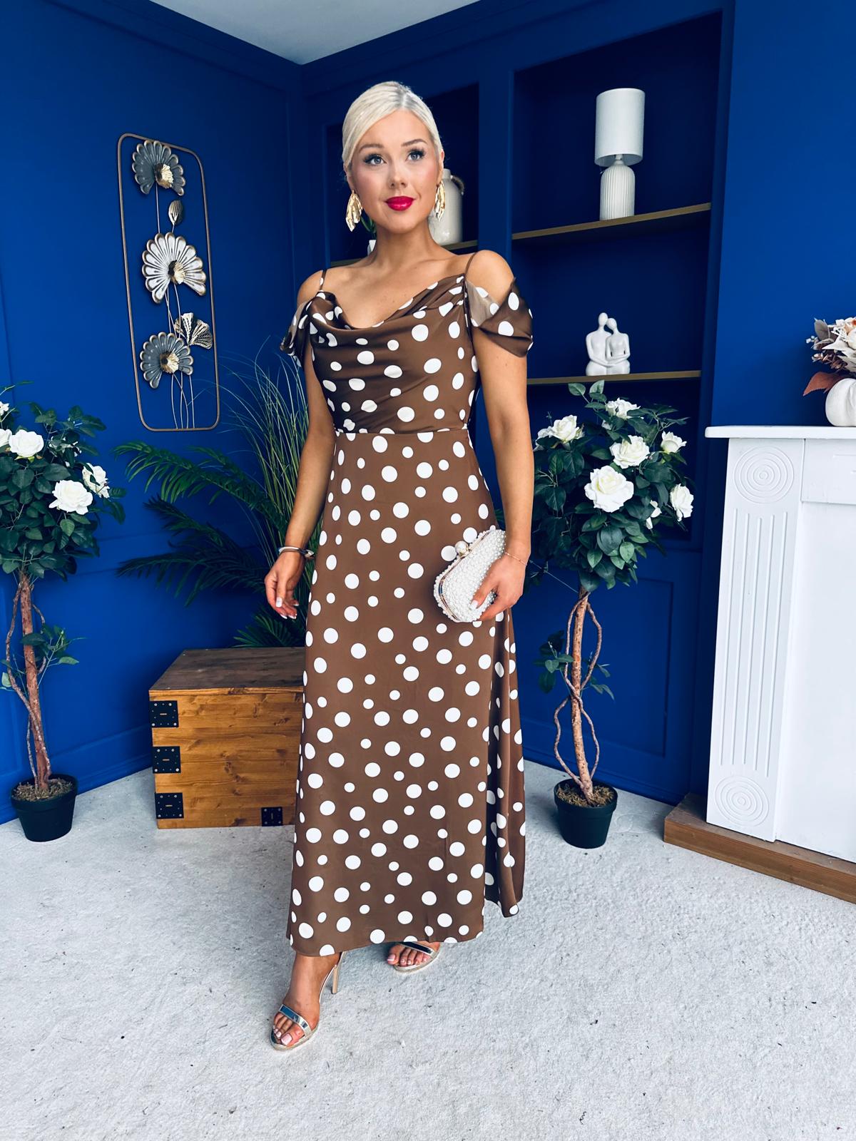 Julie Cowl Neck Maxi Dress Polka Coco