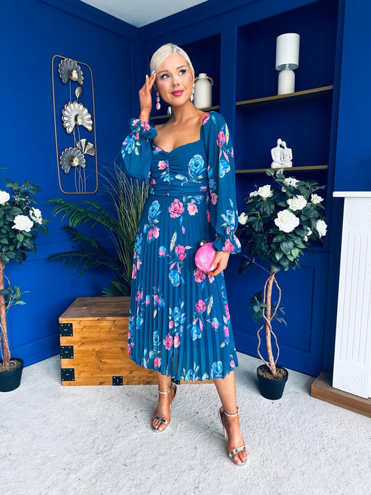 Roisin Detailed Midi Dress Floral Midnight Blue
