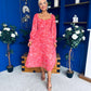 Roisin Detailed Midi Dress Floral Coral