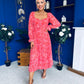 Roisin Detailed Midi Dress Floral Coral