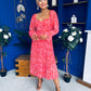 Roisin Detailed Midi Dress Floral Coral