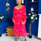 Roisin Detailed Midi Dress Bow Red