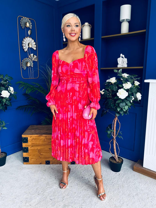 Roisin Detailed Midi Dress Bow Red