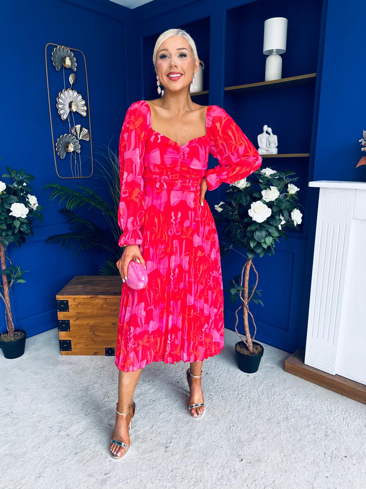 Roisin Detailed Midi Dress Bow Red