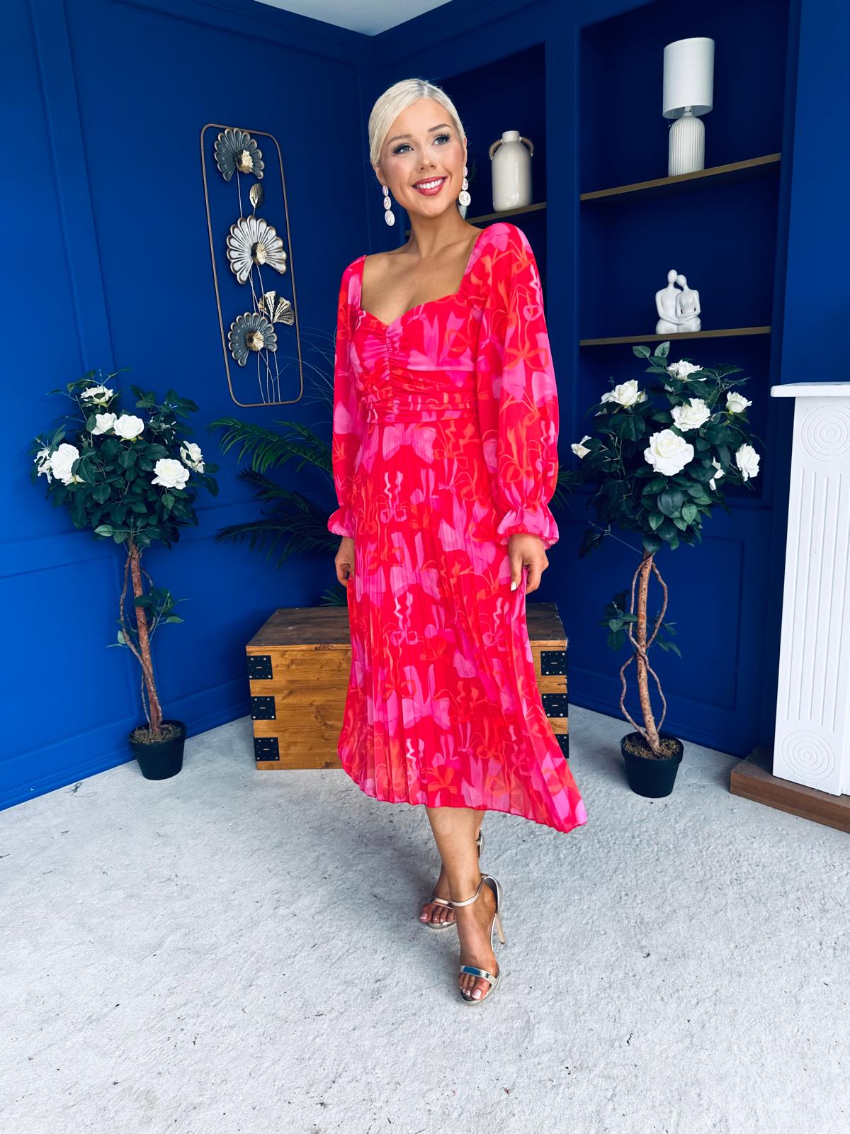 Roisin Detailed Midi Dress Bow Red