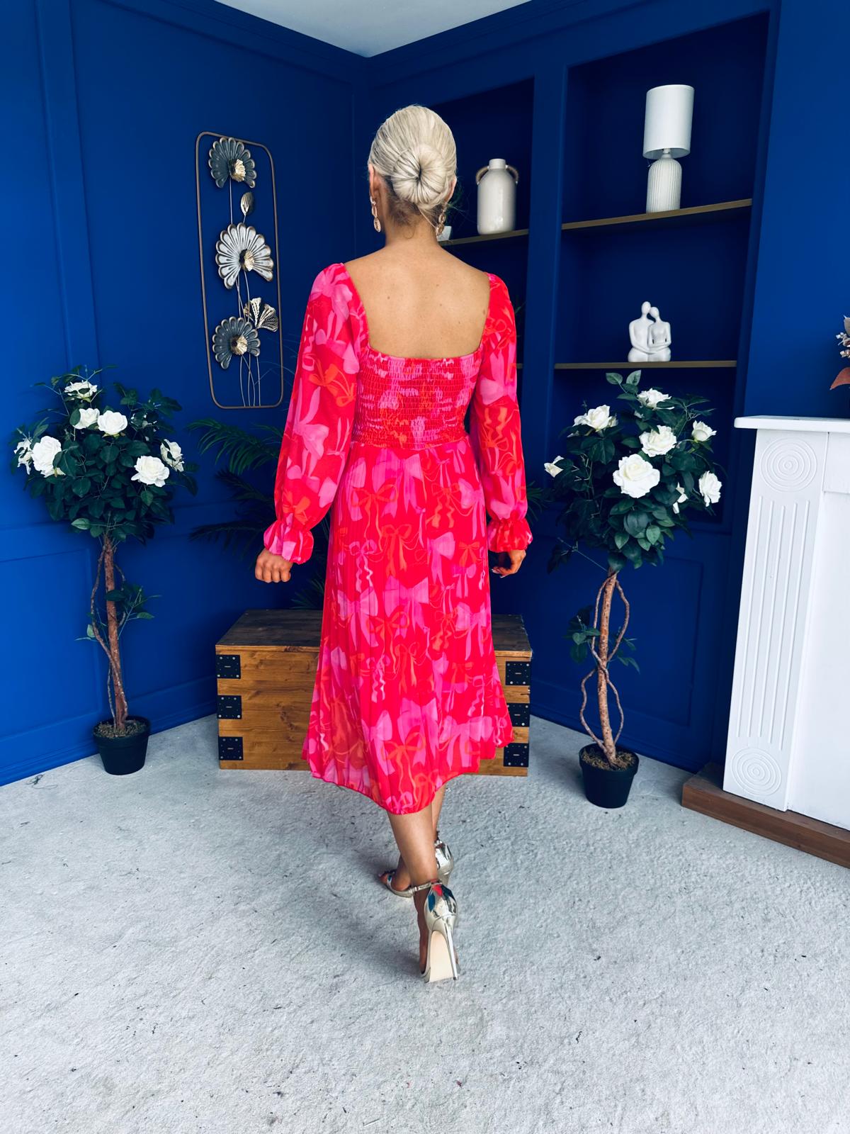 Roisin Detailed Midi Dress Bow Red